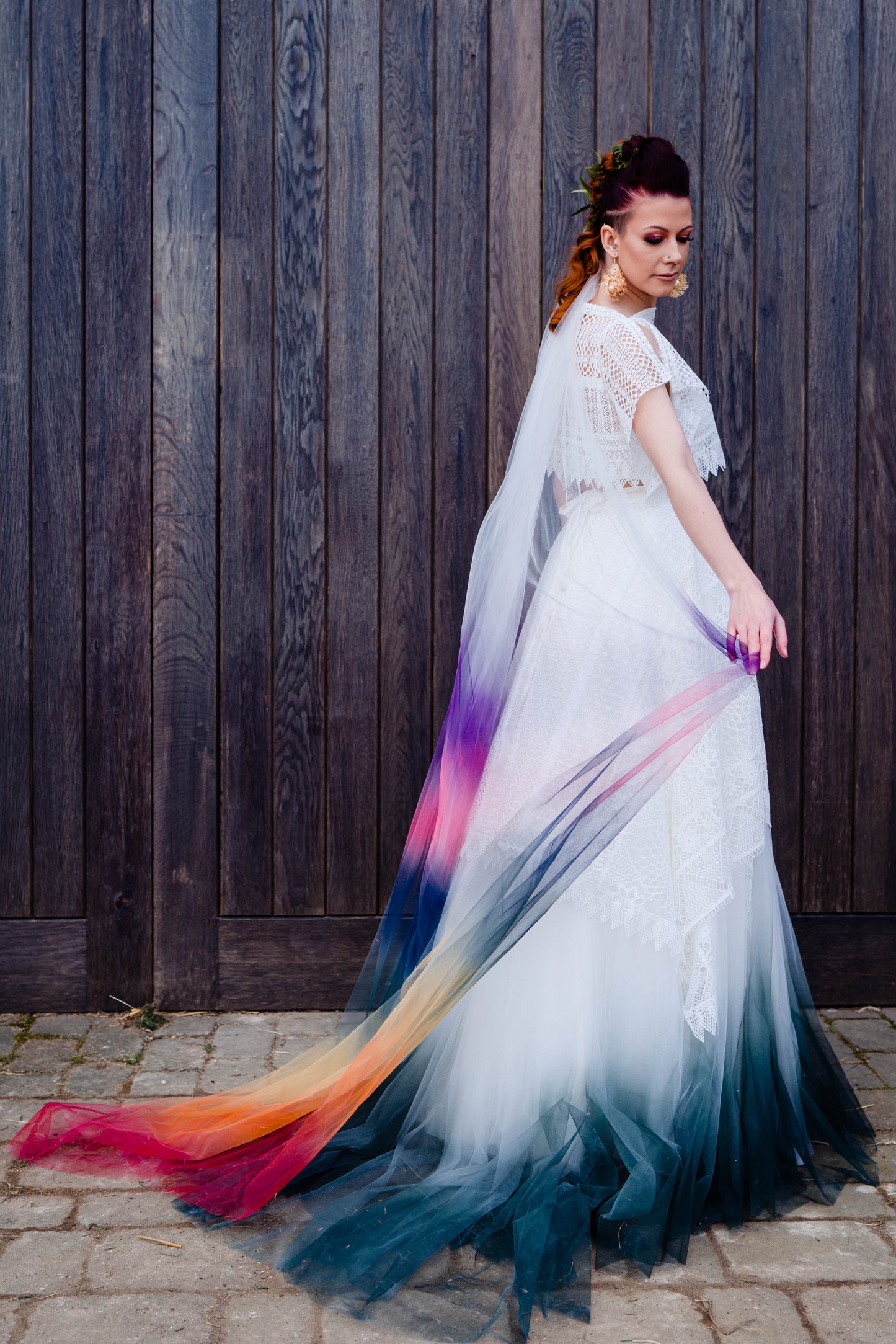 Ombre wedding veil - rainbow 250cm