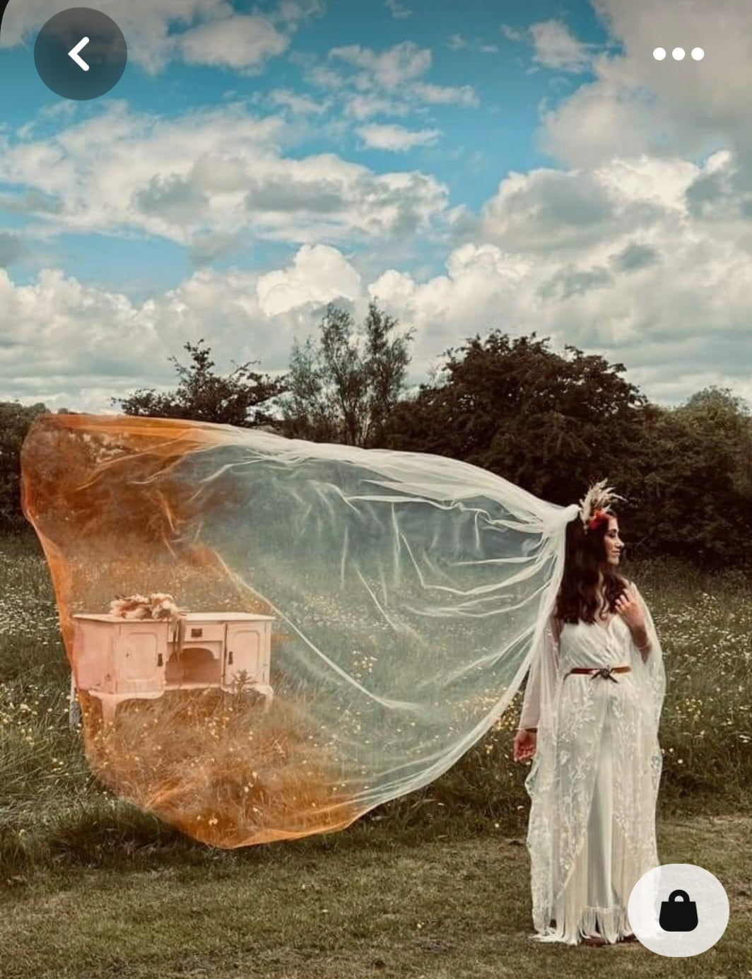 Ombre veil - orange dipdye effect 250cm