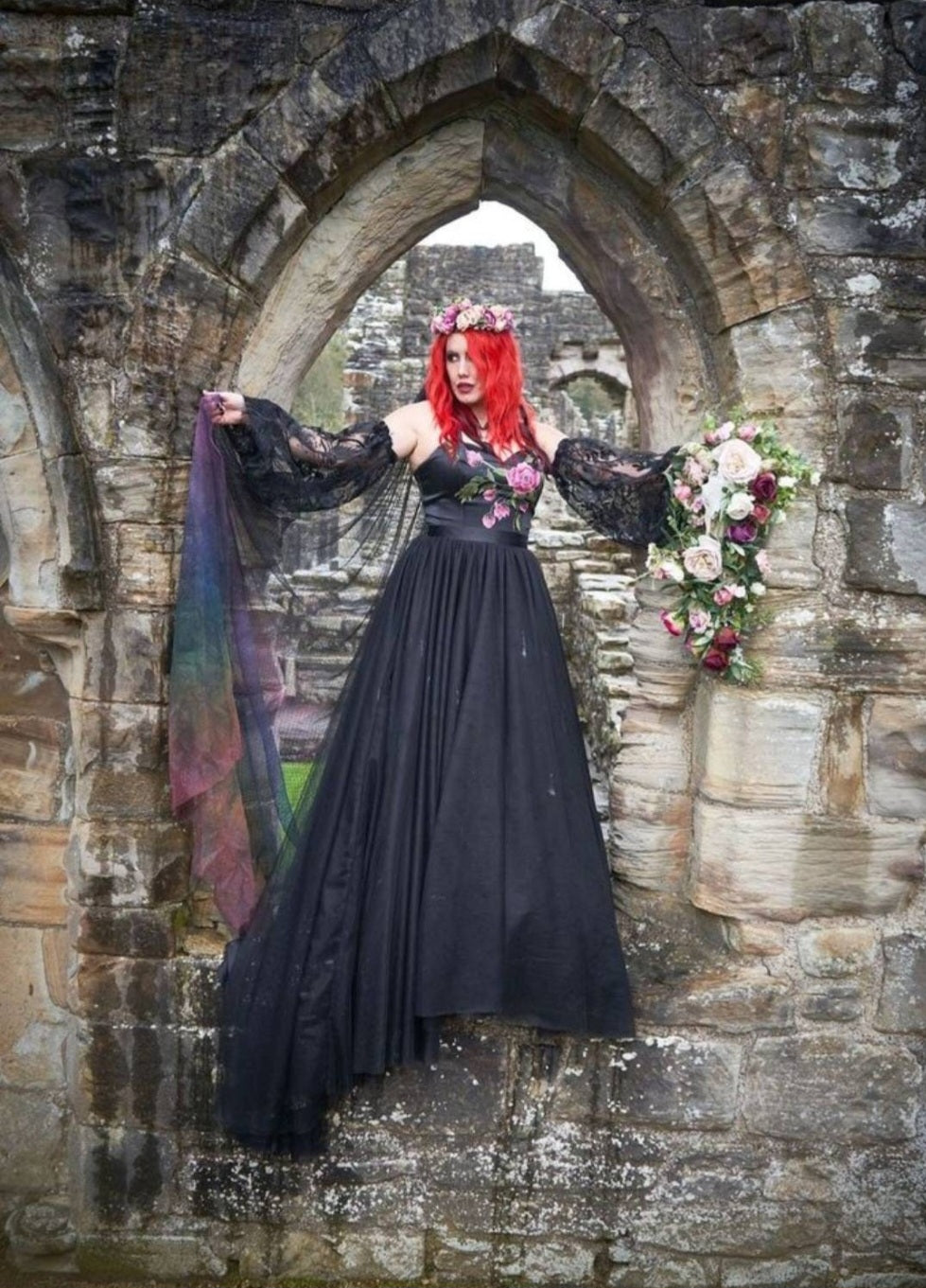 Rainbow ombre black veil moonbow veil