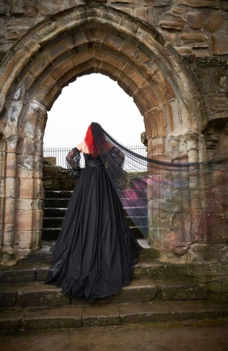 Rainbow ombre black veil moonbow veil