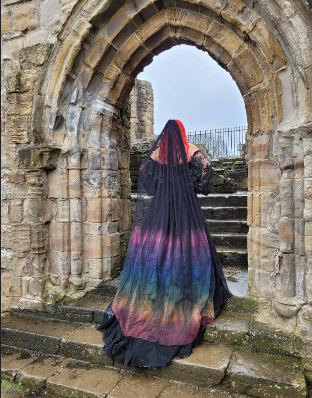 Rainbow ombre black veil moonbow veil