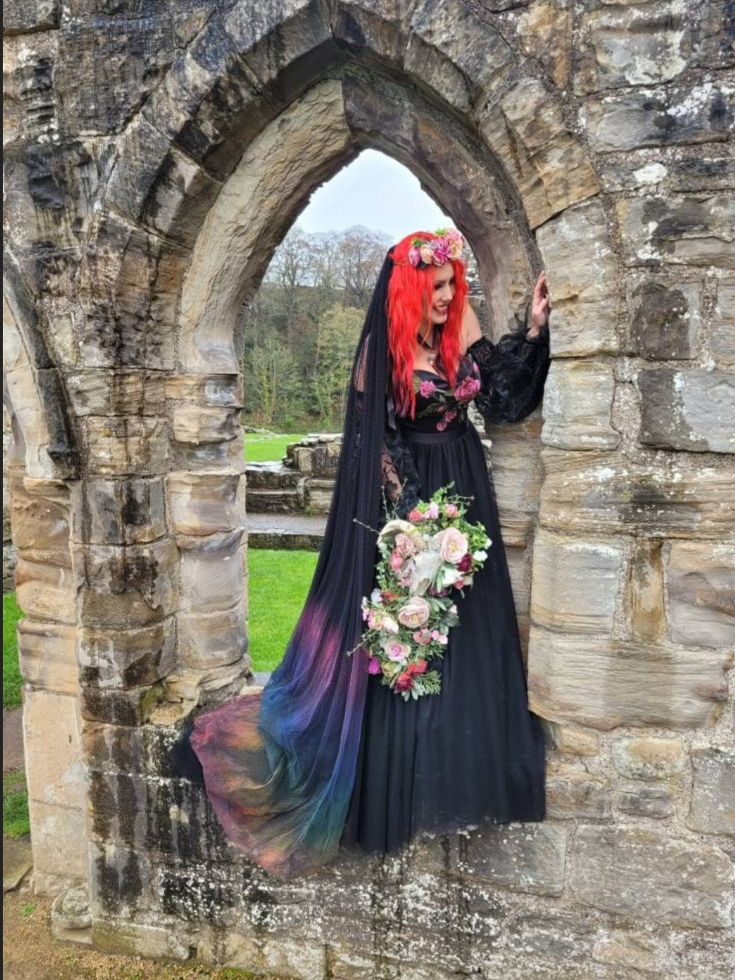 Rainbow ombre black veil moonbow veil