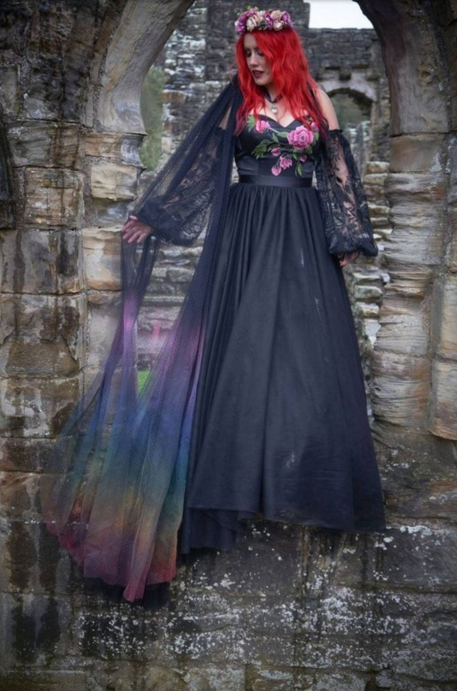 Rainbow ombre black veil moonbow veil