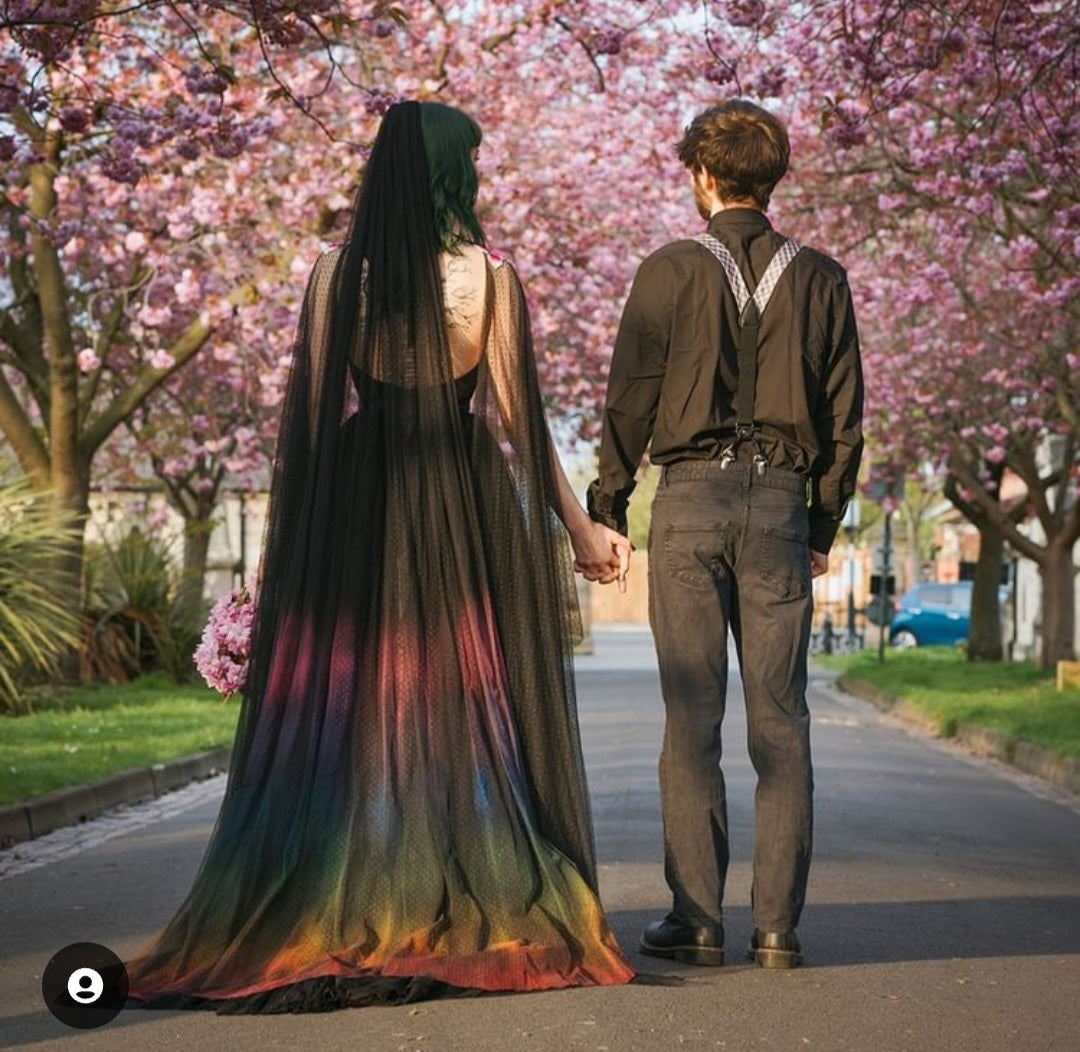 Rainbow ombre black veil moonbow veil